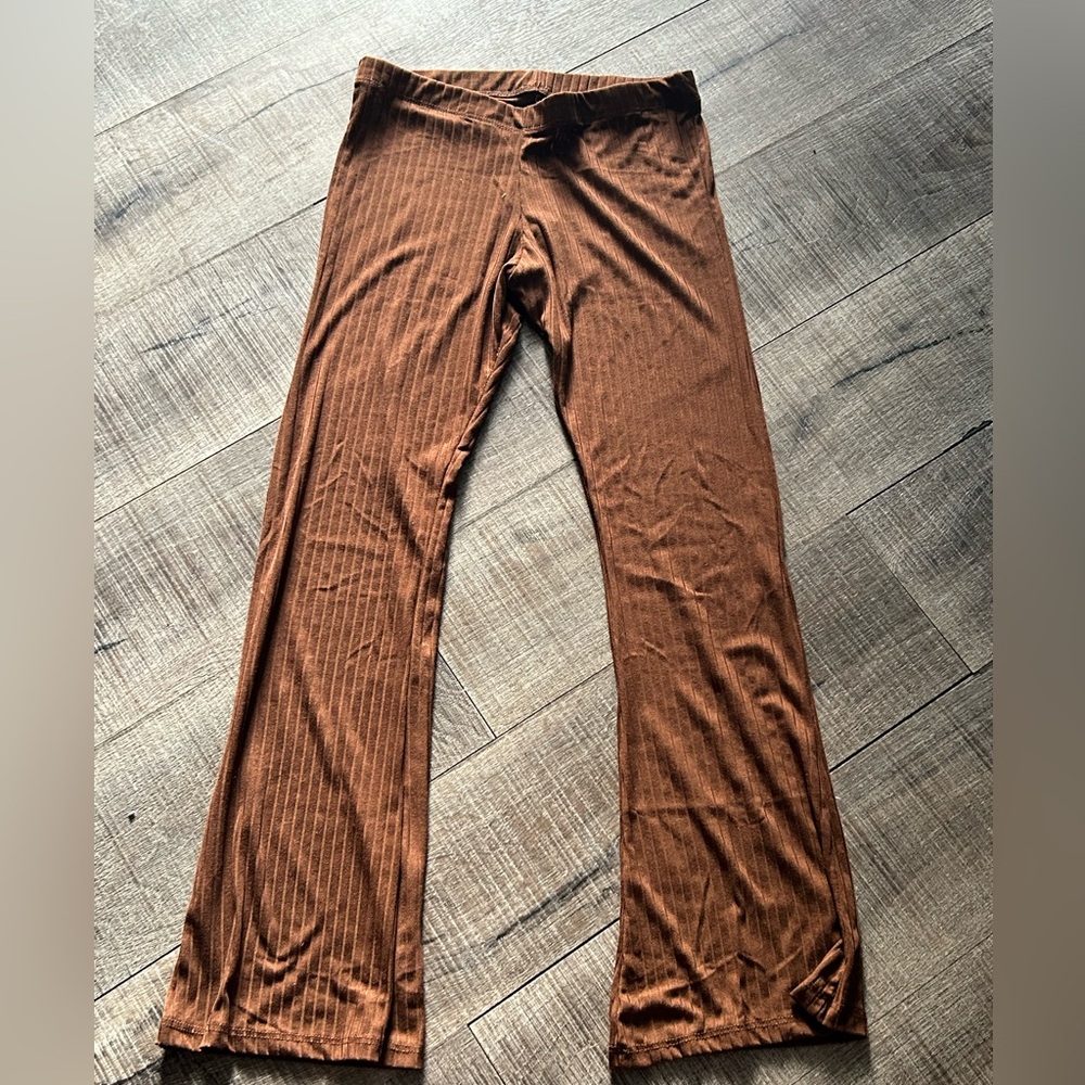 Brown Ribbed Flare Pants